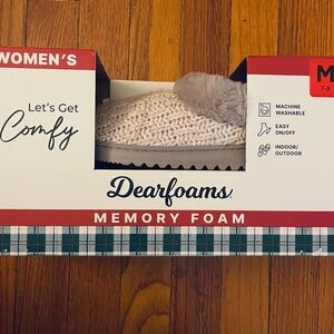 NEW MED 7-8 Women’sDEARFOAMS Cable Knit Memory Foam Clog Slipper Oatmeal Heather
